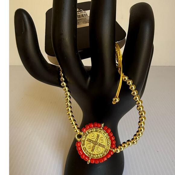 Handmade Gold-Plated San Benito Beaded Bracelet with Beads Spiritual Protection - Picture 2 of 7